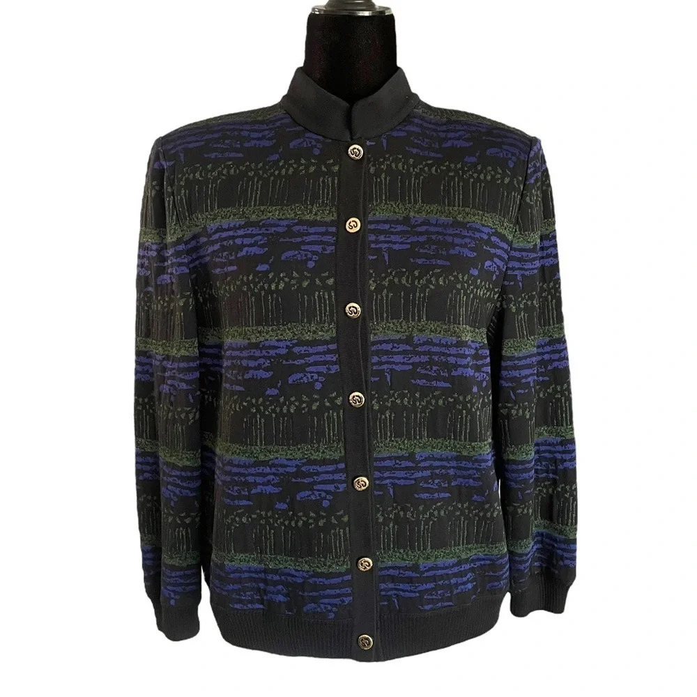 RARE St. John Collection Tank and Jacket Set Navy Green Purple Shimmer Abstract